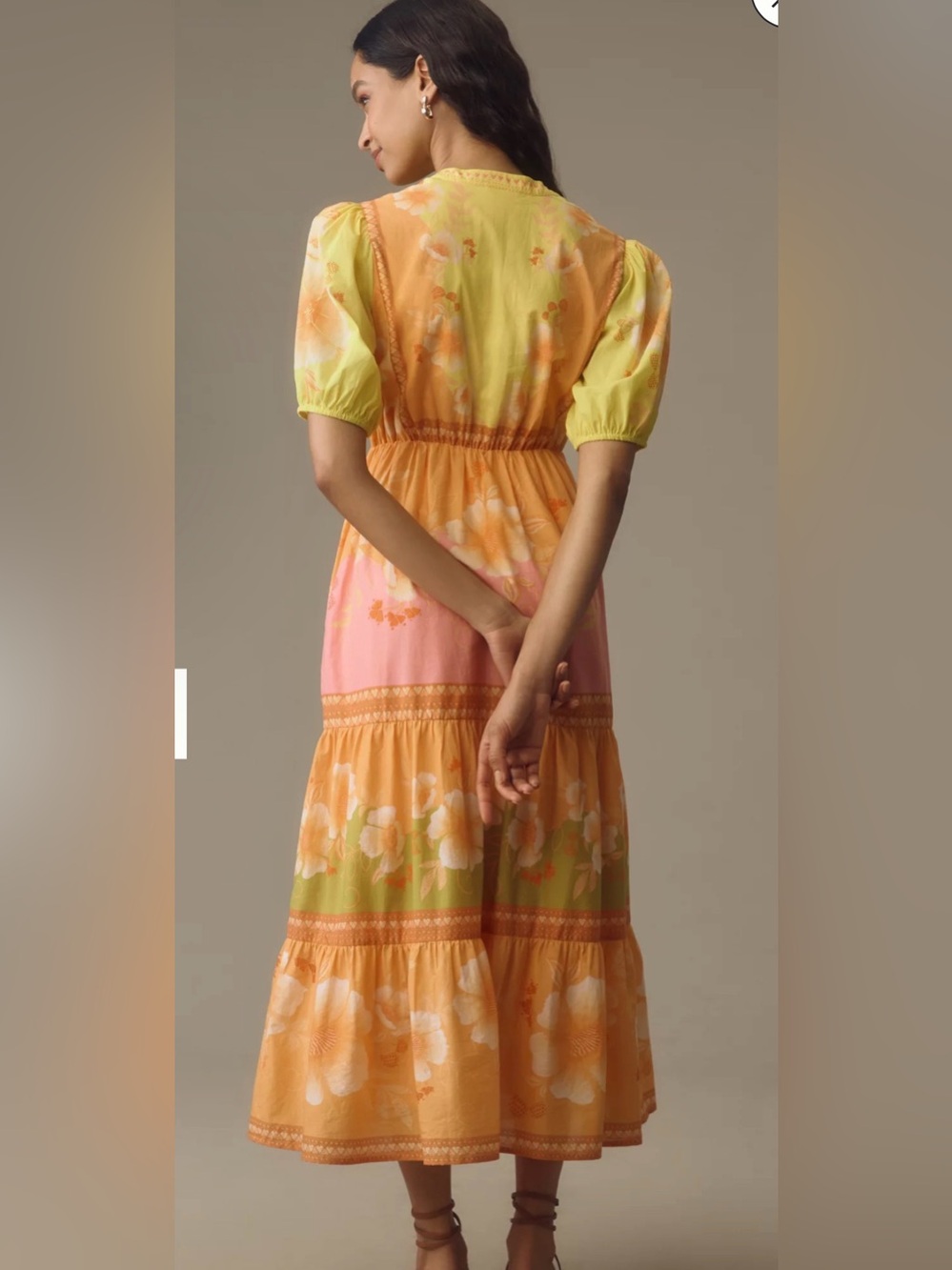 FARM Rio Yellow Pink Orange Floral Midi Dress - Picture 2 of 8